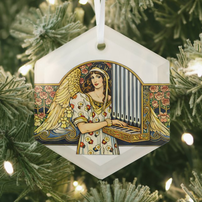 Art Nouveau Angel Organ Player Vintage Music  Ornament Aus Glas (Insitu)
