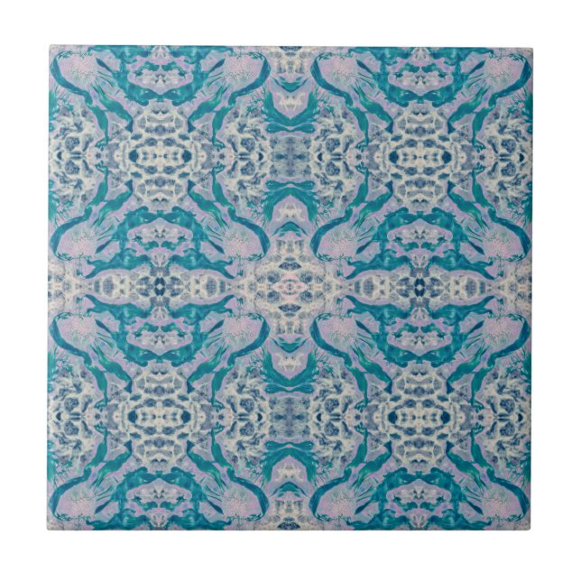 Art Nouveau Aquamarin Blue Lila Mirrored Patches Fliese (Vorderseite)