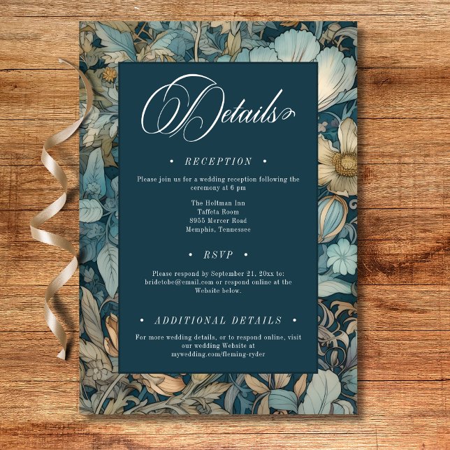 Art Nouveau Aquamarin William Morris Floral Weddin Begleitkarte (Art Nouveau Teal William Morris Floral Wedding Enclosure Card)