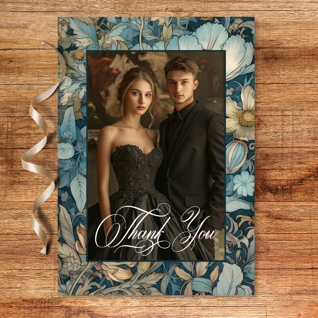 Art Nouveau Aquamarin William Morris Floral Weddin Dankeskarte (Art Nouveau Teal William Morris Floral Wedding Thank You Card)