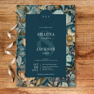 Art Nouveau Aquamarin William Morris Floral Weddin Einladung