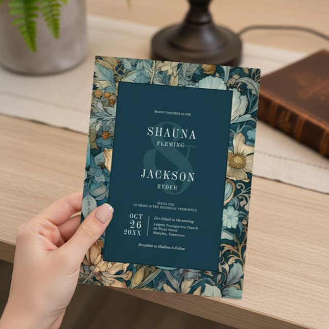 Art Nouveau Aquamarin William Morris Floral Weddin Einladung (Von Creator hochgeladen)