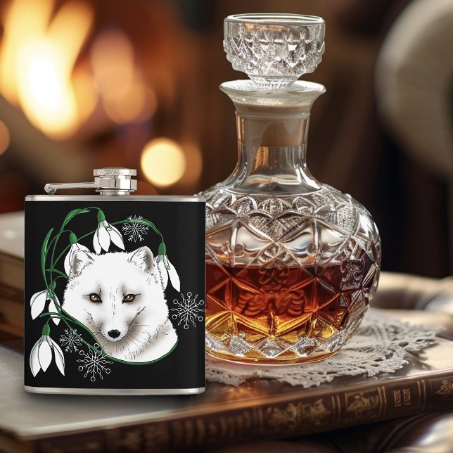 Art Nouveau Arctic White Fox Flachmann (Von Creator hochgeladen)