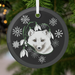 Art Nouveau Arctic White Fox Ornament Aus Glas