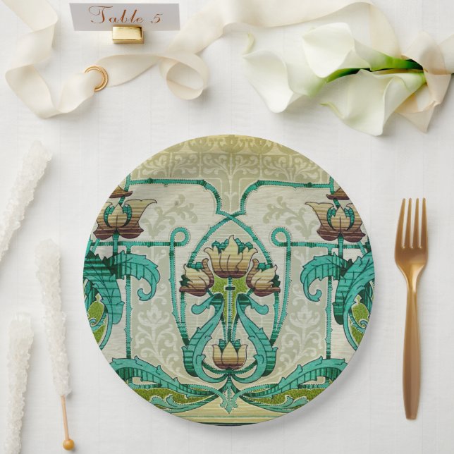 Art Nouveau Art Acanthus Leafs Bouquet Blume Pappteller (Hochzeit)