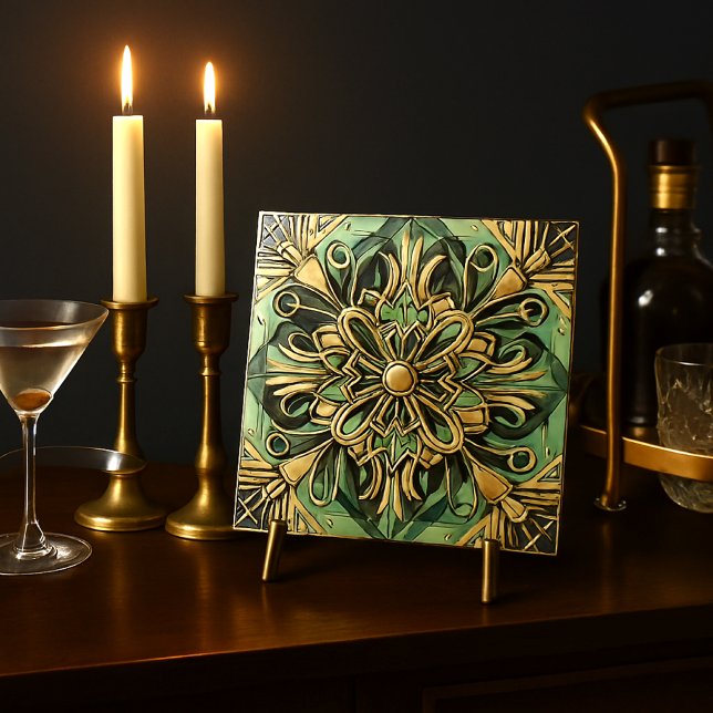 Art Nouveau / Art Deco Backsplash Gold Green Fliese (Von Creator hochgeladen)