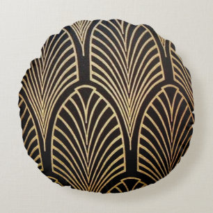 Art nouveau, Art déco, Fächer-Muster, Bronze, Gold Rundes Kissen