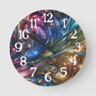 Art Nouveau Art Deco Regenbogen-Schaltplatine Runde Wanduhr