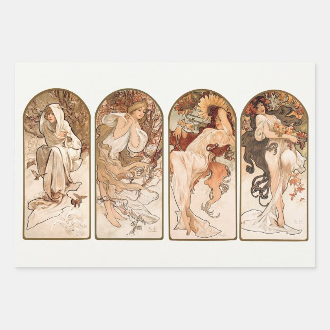 Art Nouveau, Art Deco, Saison, Deco Mucha Geschenkpapier Set (Vorderseite)