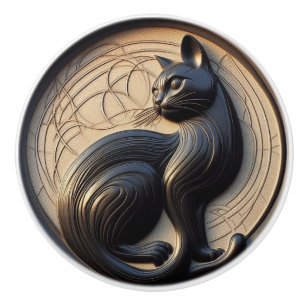 Art Nouveau Art Deco Schwarze Katze Keramikknauf
