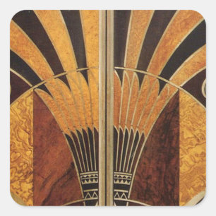 Art Nouveau,Art Deko, Vintag, Holzfarben, schick Quadratischer Aufkleber