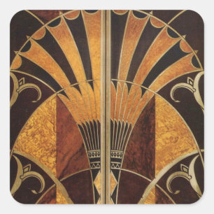 Art Nouveau,Art Deko, Vintag, Holzfarben, schick Quadratischer Aufkleber