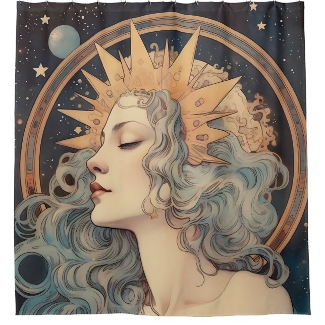 Art Nouveau Art Moon Stars Princess Duschvorhang (Vorderseite)