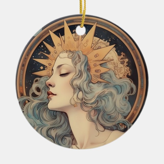 Art Nouveau Art Moon Stars Princess Keramik Ornament (Vorne)