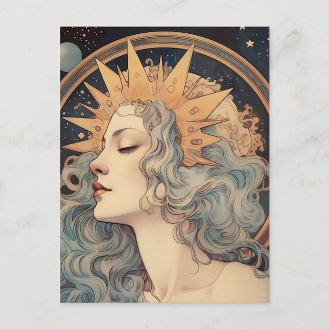 Art Nouveau Art Moon Stars Princess Postkarte (Vorderseite)