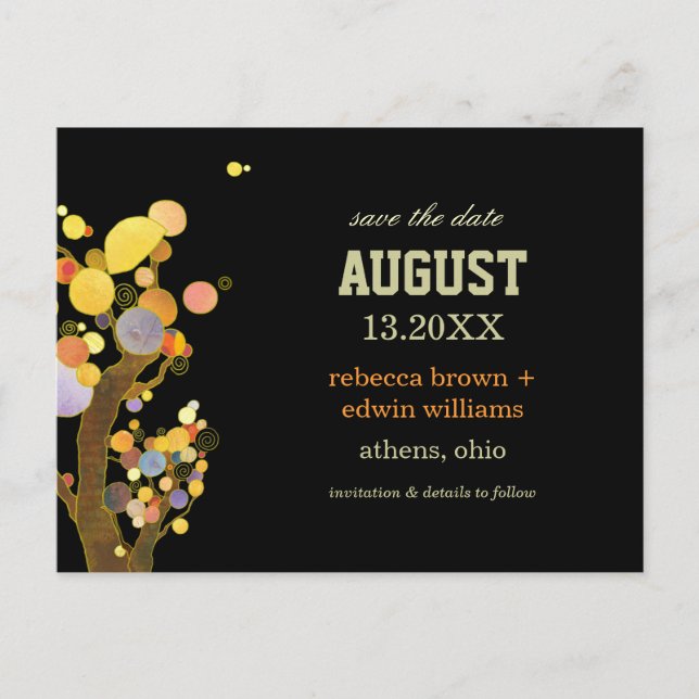 Art Nouveau Art Trees Wedding Save the Date Ankündigungspostkarte (Vorderseite)