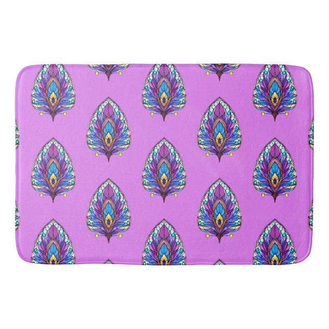 Art Nouveau Art verkleidet Glass Peacock Feather Badematte (Vorderseite)