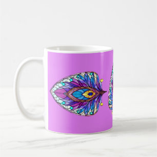 Art Nouveau Art verkleidet Glass Peacock Feather Kaffeetasse