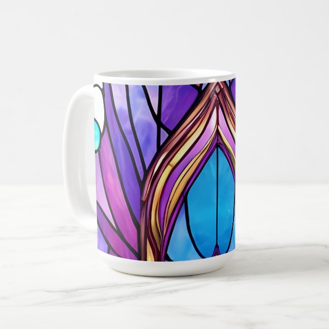 Art Nouveau Art verkleidet Glass Peacock Feather Kaffeetasse (Vorderseite Links)