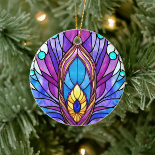 Art Nouveau Art verkleidet Glass Peacock Feather Keramik Ornament