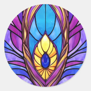 Art Nouveau Art verkleidet Glass Peacock Feather Runder Aufkleber