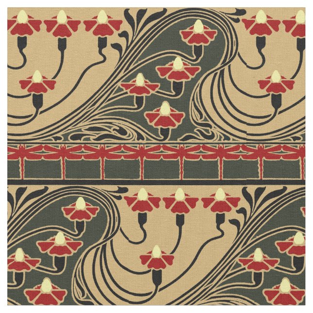 Art Nouveau Arts & Crafts Dragonfly Floral Frieze Stoff (Nahaufnahme)