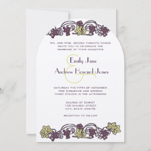 Art Nouveau Aubergine Limette Weinberg Hochzeit Einladung