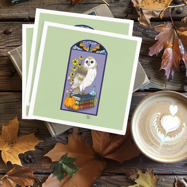 Art Nouveau Barn Owl Pumpkins Bücher Serviette (Von Creator hochgeladen)
