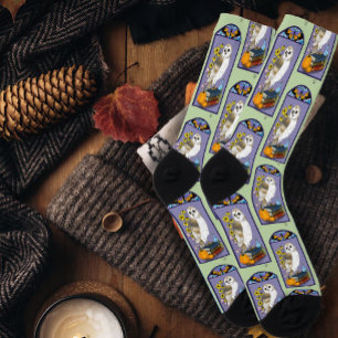 Art Nouveau Barn Owl Pumpkins Bücher Socken