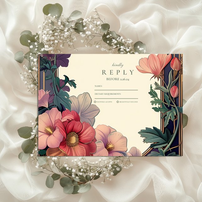 Art Nouveau Barock Border Floral Wedding RSVP Karte (Von Creator hochgeladen)
