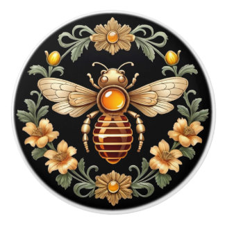 Art Nouveau Bee on Black Keramikknauf