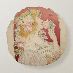 Art Nouveau Belle Époque Dame Rosen Livemont Rundes Kissen