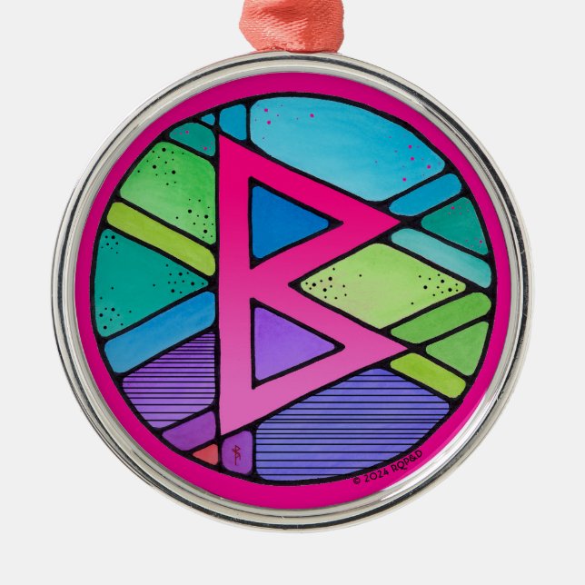 Art Nouveau Berkano Rune of Mother Earth Ornament Aus Metall (Vorne)