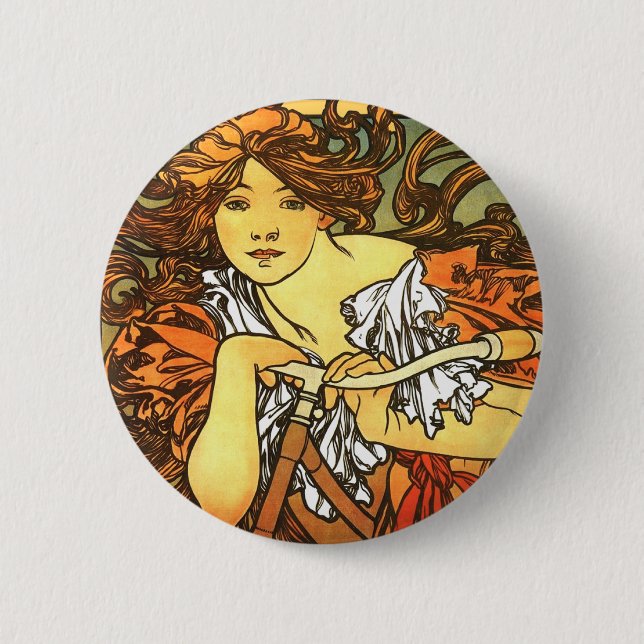 Art Nouveau Bicycle Mucha Art Collection Button (Vorderseite)