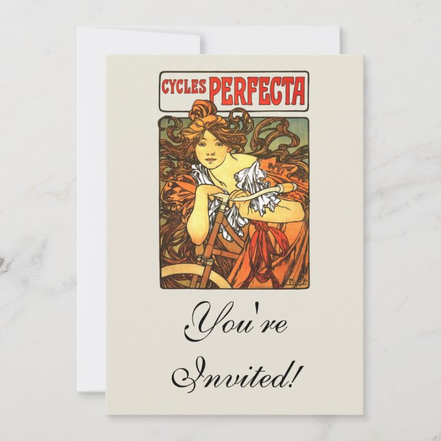 Art Nouveau Bicycle Mucha Art Collection Einladung (Vorderseite)