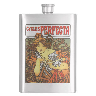 Art Nouveau Bicycle Mucha Art Collection Flachmann