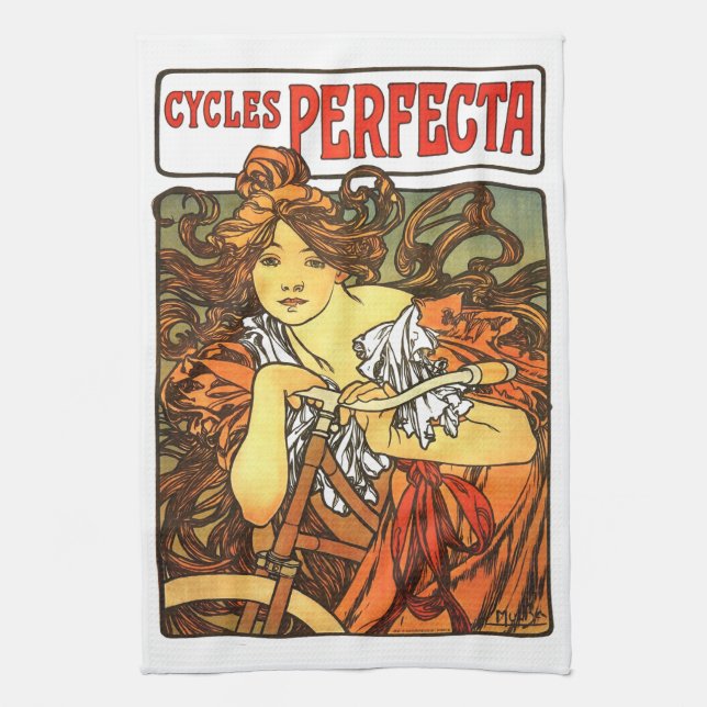 Art Nouveau Bicycle Mucha Art Collection Geschirrtuch (Vertikal)