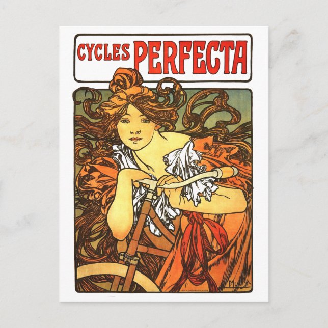 Art Nouveau Bicycle Mucha Art Collection Postkarte (Vorderseite)