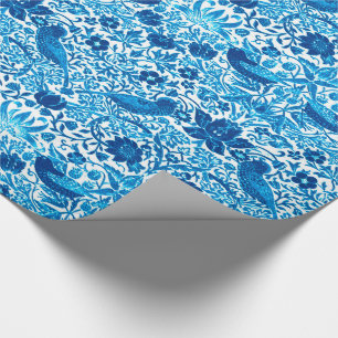 Art Nouveau Bird and Blume Tapestes, Blue & White Geschenkpapier