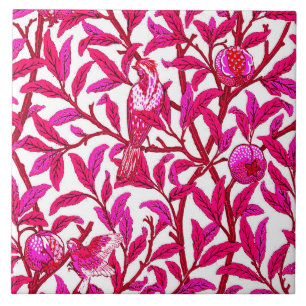 Art Nouveau Bird and Pomegranate, Fuchsia Pink Fliese