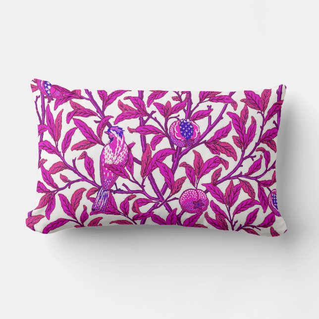 Art Nouveau Bird and Pomegranate, Fuchsia Pink Lendenkissen (Vorderseite)