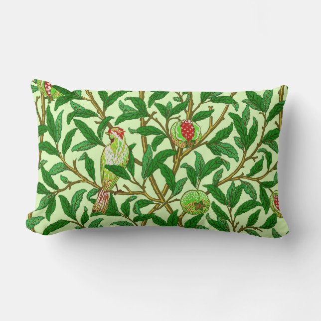 Art Nouveau Bird and Pomegranate, Limes Green Lendenkissen (Vorderseite)