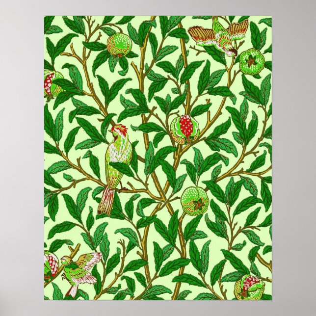 Art Nouveau Bird and Pomegranate, Limes Green Poster (Vorne)