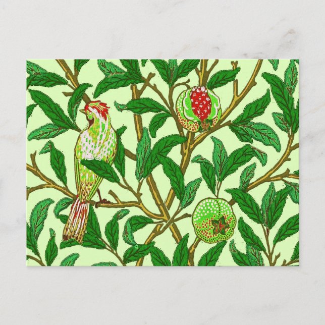 Art Nouveau Bird and Pomegranate, Limes Green Postkarte (Vorderseite)