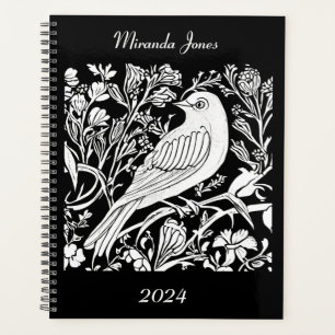 Art Nouveau Bird auf einer Zweigstelle in Weiß auf Planer