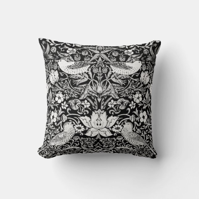 Art Nouveau Bird & Blume Tapestes, Black & White Kissen (Vorderseite)