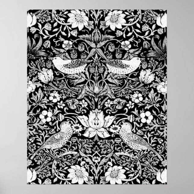 Art Nouveau Bird & Blume Tapestes, Black & White Poster (Vorne)