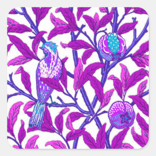 Art Nouveau Bird & Pomegranate, Amethyst Lila Quadratischer Aufkleber