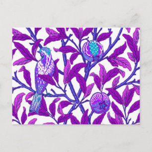 Art Nouveau Bird und Pomegranat, Amethyst Lila Postkarte