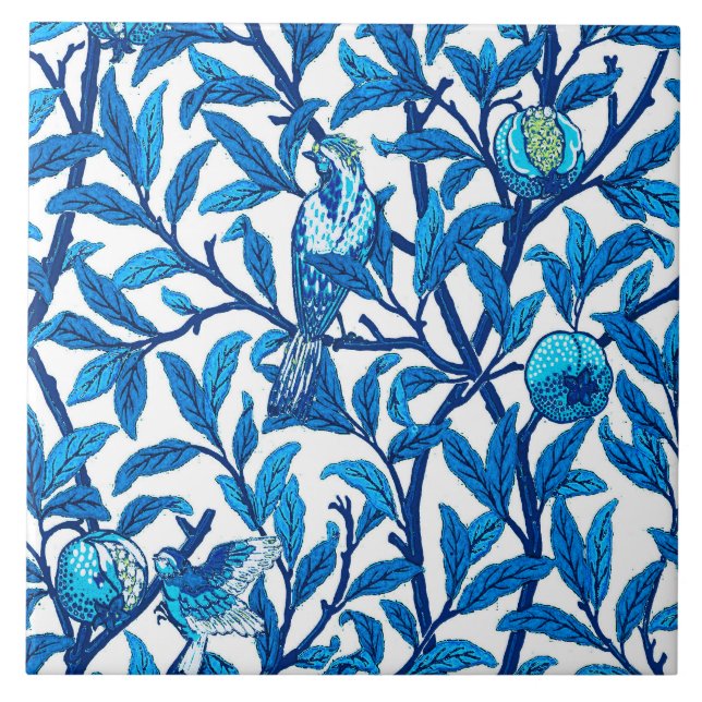 Art Nouveau Bird und Pomegranat, Cobalt Blue Fliese (Vorderseite)